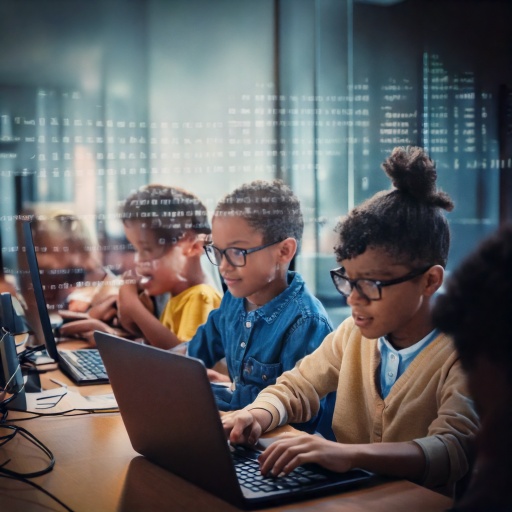 Firefly kids and teenagers learning how to code, more realistic, African 73441